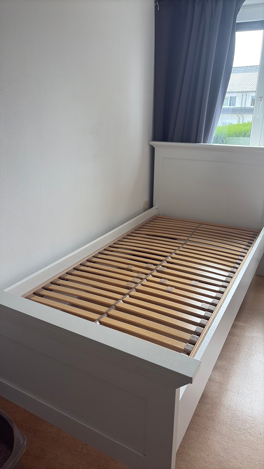 Bed met ladder, Ophalen, Eenpersoons, Wit, Hout