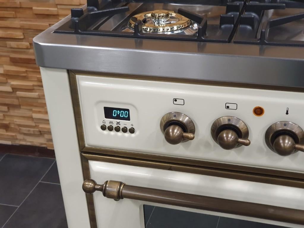Luxe Boretti Majestic Fornuis 90cm crème & oud koper GASOVEN, Ophalen, 60 cm of meer, Zo goed als nieuw, Energieklasse A of zuiniger