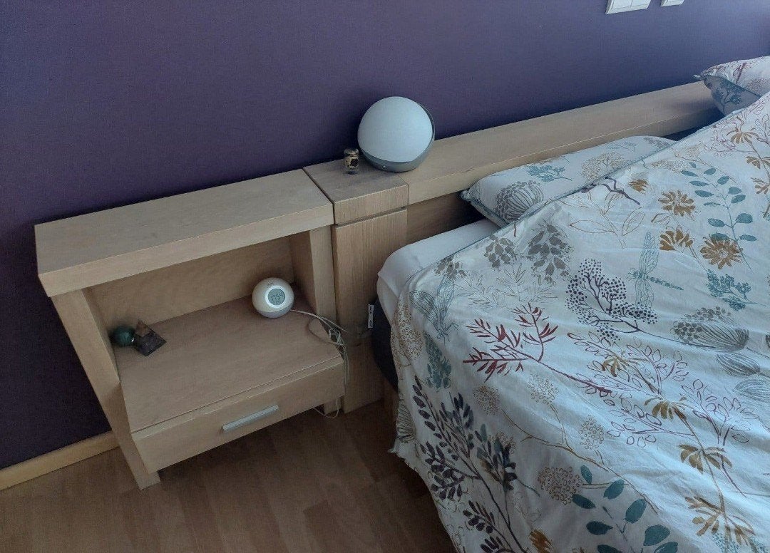 voleiken bed met nachtkastjes 160cm, Huis en Inrichting, Ophalen, Gebruikt