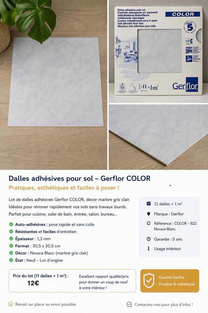 6 paquets de dalles adhésives Gerflor COLOR – effet marbre, Enlèvement ou Envoi, Neuf, Dalles