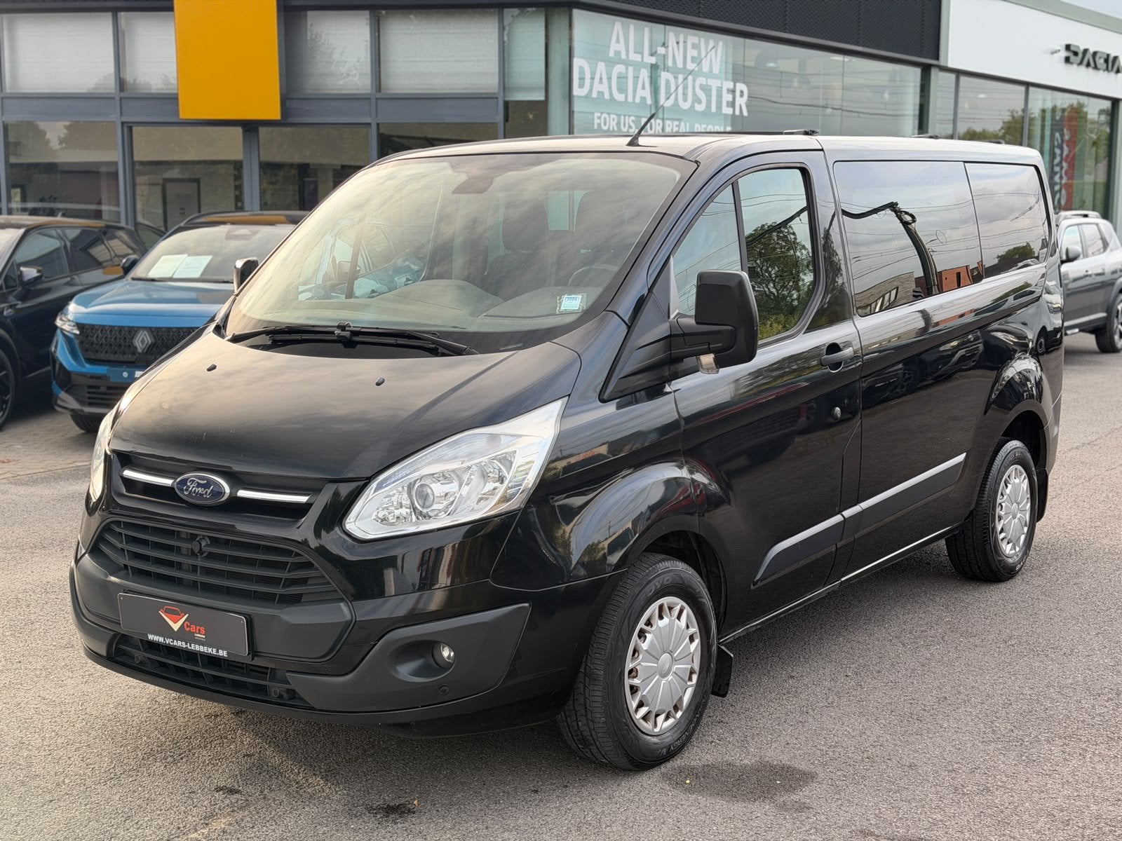 Ford transit custom dubbele cabine navi airco+ garantie, Auto's, Bluetooth, Euro 5, Zwart, Bedrijf