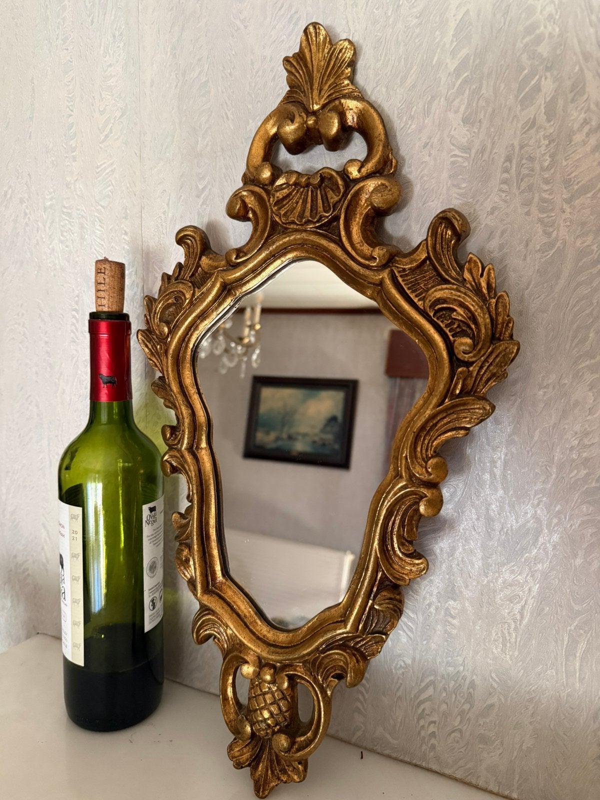 Magnifique miroir baroque vintage à crête - Doré, Enlèvement ou Envoi