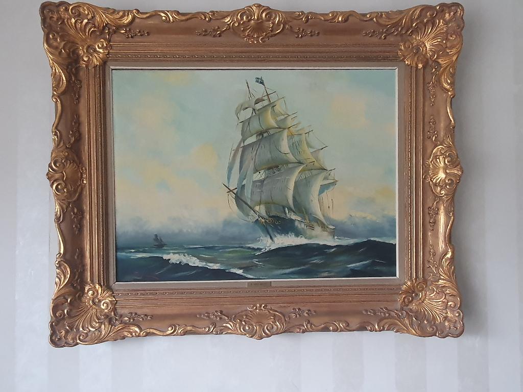 peinture bateau avec cadre doré, Enlèvement