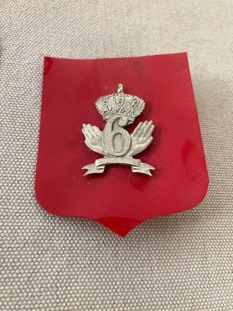 Plaque à chapeau 6e ligne (1er type), Collections, Enlèvement ou Envoi, Armée de terre, Emblème ou Badge