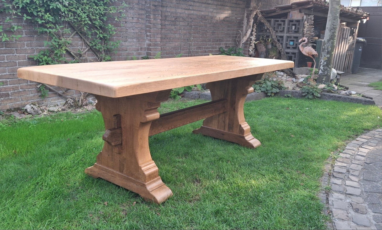 table de monastère en chêne massif 220x80 cm, Landelijk tijdloos sober, Comme neuf, 50 à 100 cm, Chêne