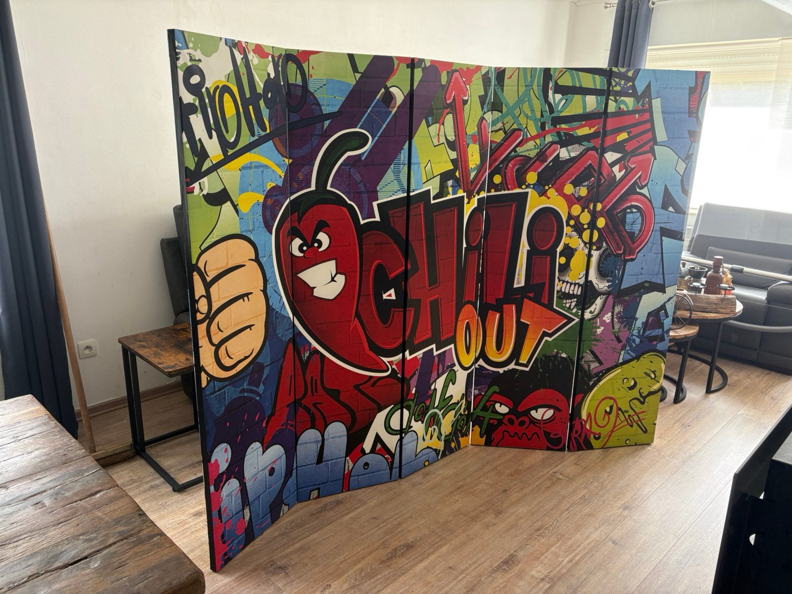 Stoer Kamerscherm / Paravent Graffiti 5-delig, Antiek en Kunst, Ophalen