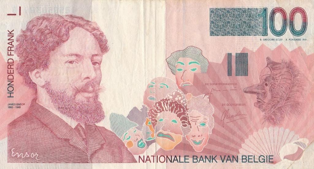 100 Frank Belgie James Ensor 1995-1999., Postzegels en Munten, Ophalen of Verzenden, Los biljet