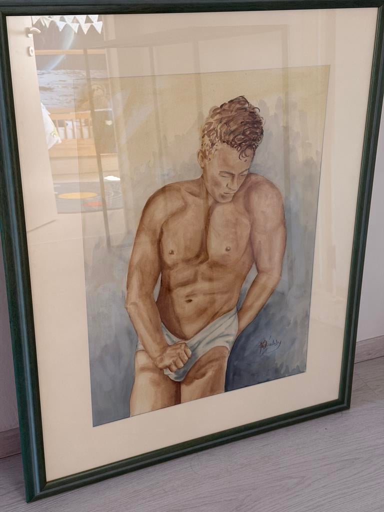 Aquarel naakte man, Antiek en Kunst, Ophalen