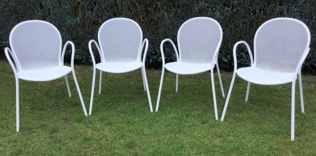 4 tuinstoelen, Ophalen, Gebruikt, Metaal, Stapelbaar