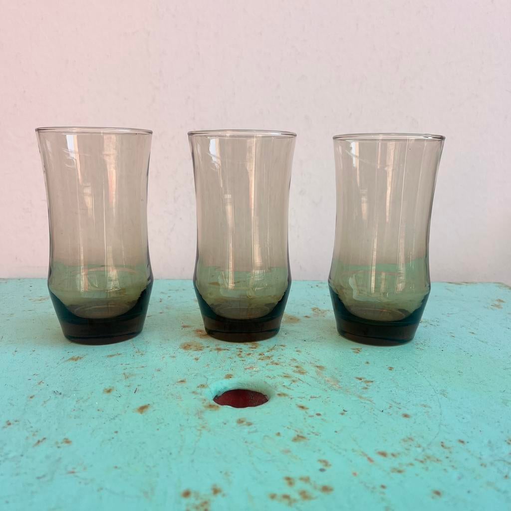 3 verres fumé vintage Libbey Glass Company Apollo, Verre ou Verres, Libbey Glass Company, Enlèvement ou Envoi, Verre