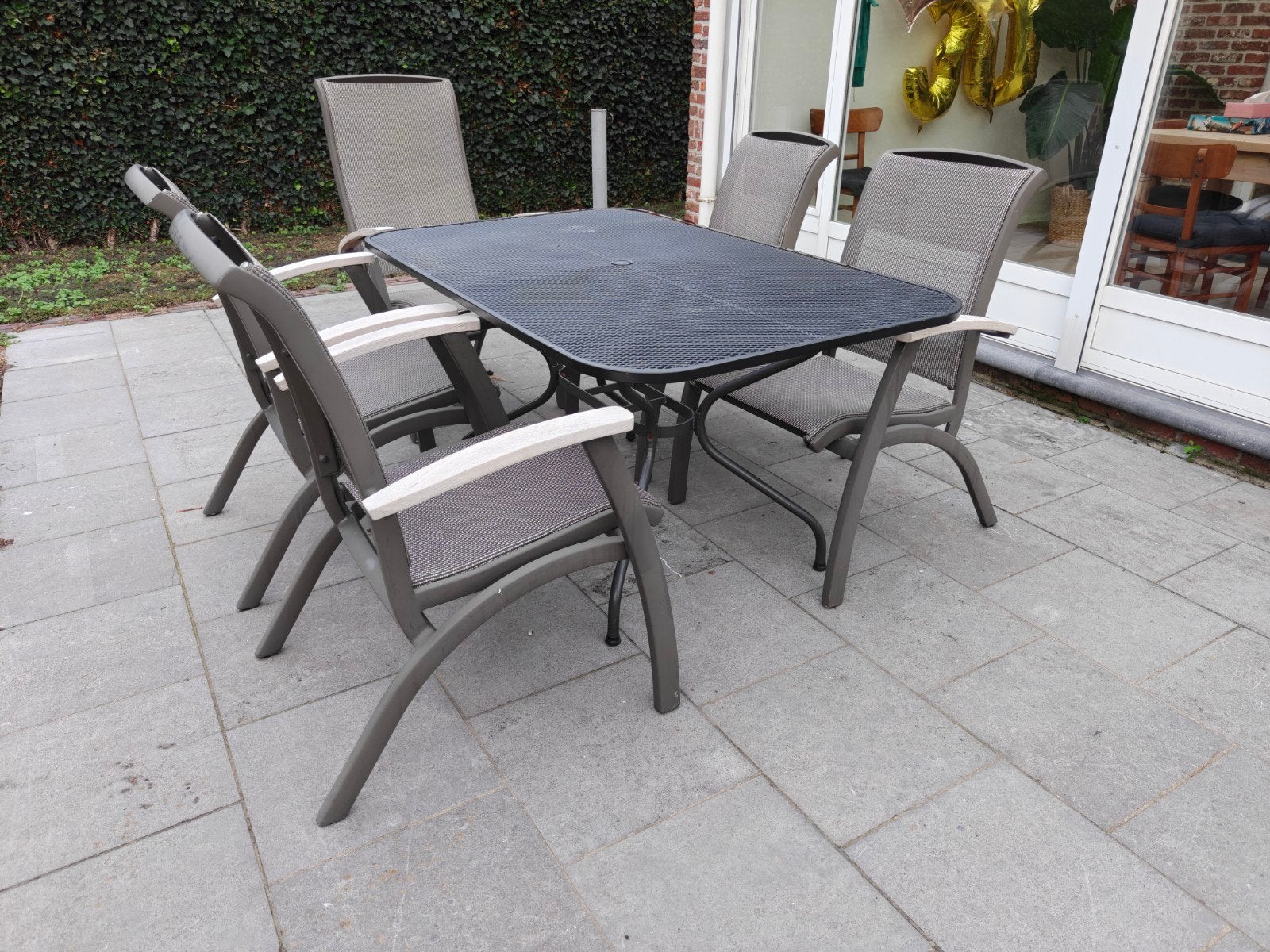 tuinset tafel 6 stoelen, Tuin en Terras, Ophalen, Gebruikt, 6 zitplaatsen, Aluminium