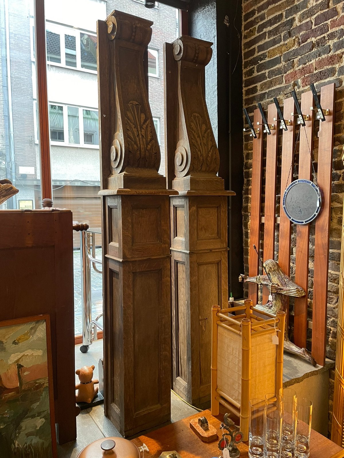 Set Eiken Houten Zuilen Pilaren voor Schouw / Scheiding, Ophalen of Verzenden