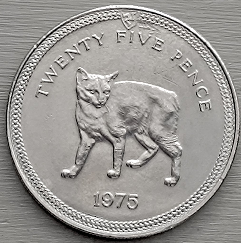 munt Isle of Man 25 pence 1975 : Manx kat:crown size, Ophalen of Verzenden