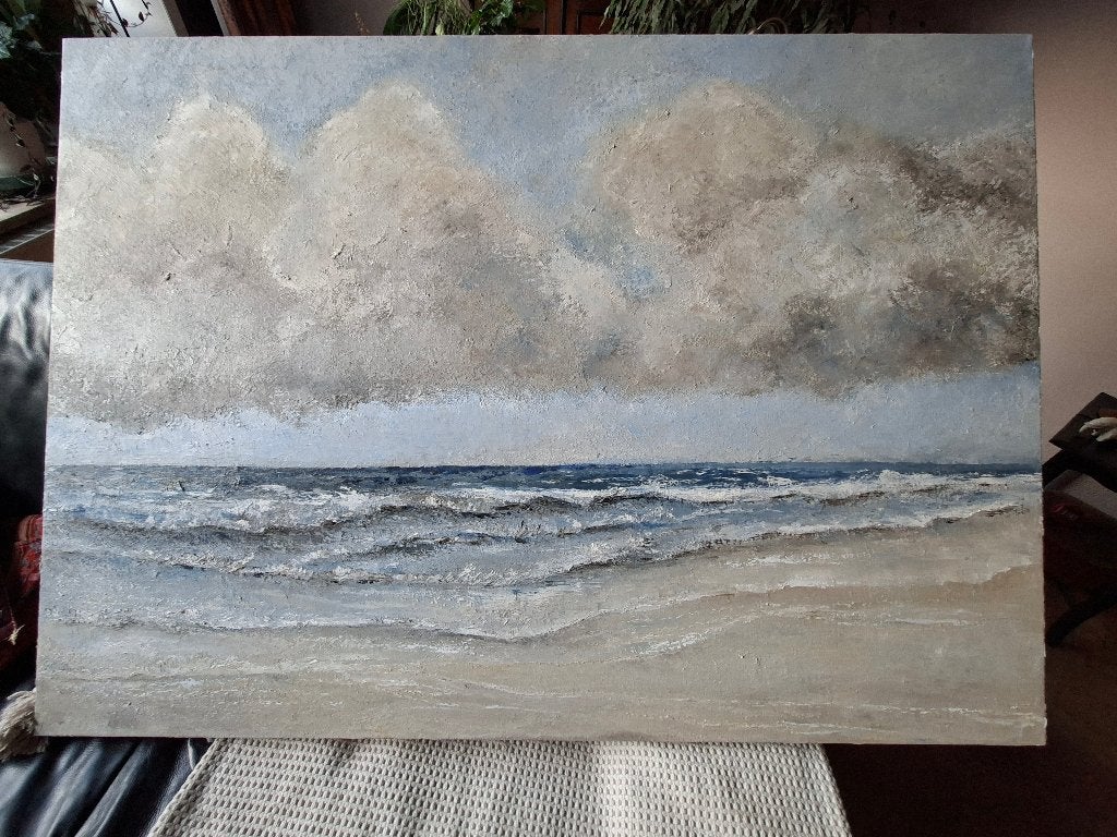 peinture - vue sur la mer, huile sur toile, 140 x 100 cm, Antiquités & Art, Peinture à l'huile, Enlèvement, Réaliste, Toile