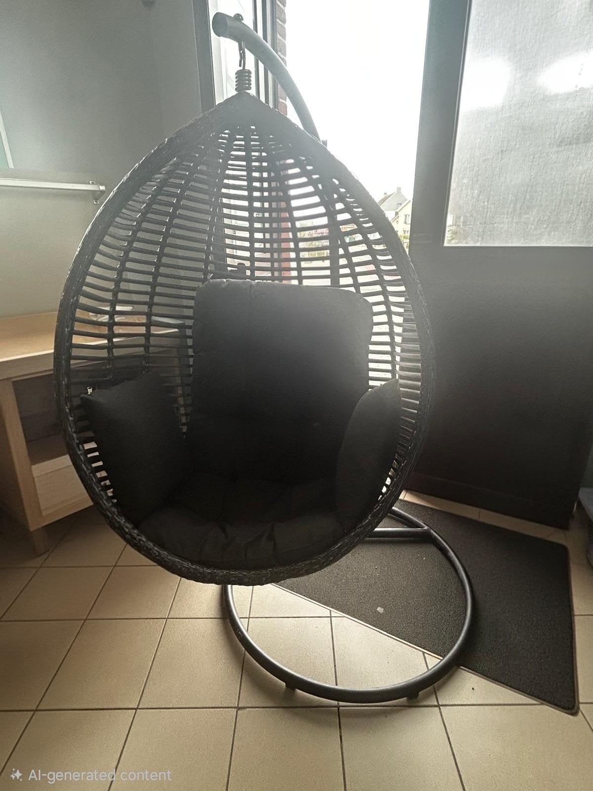 Hangstoel met standaard – €200, Huis en Inrichting, Ophalen, Zwart, Design, Riet of Rotan