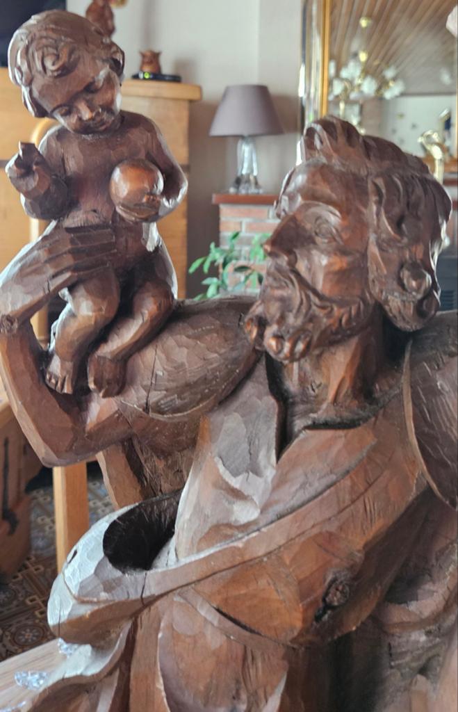 St Christopher houten beeld, Antiek en Kunst, Kunst | Beelden en Houtsnijwerken, Hout, Beeld