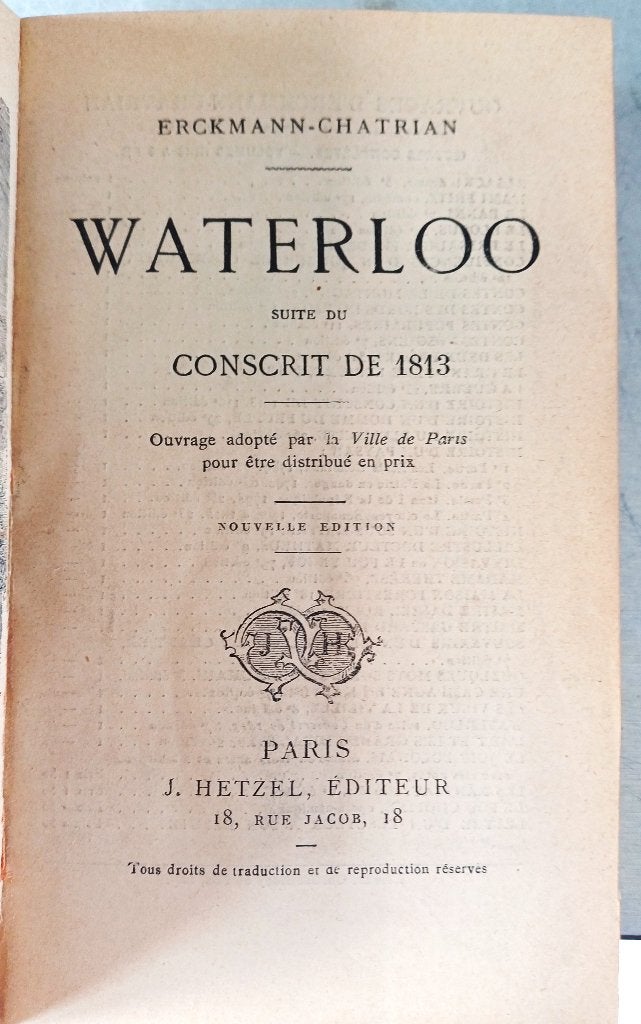 Livre Waterloo par Erckmann-Chatrian 1865, Enlèvement ou Envoi, Utilisé