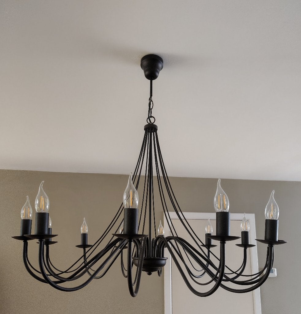 Kroonluster met 12 armen en LED lamp, Huis en Inrichting, Ophalen, E14 (klein), Zo goed als nieuw, Metaal