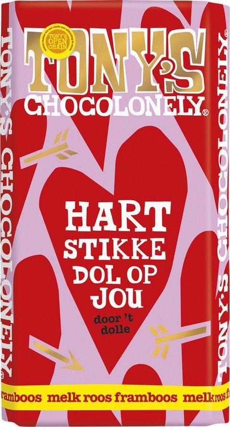Tony's Chocolonely Lief chocoladereep - Melk Roos Framboos, Verzenden