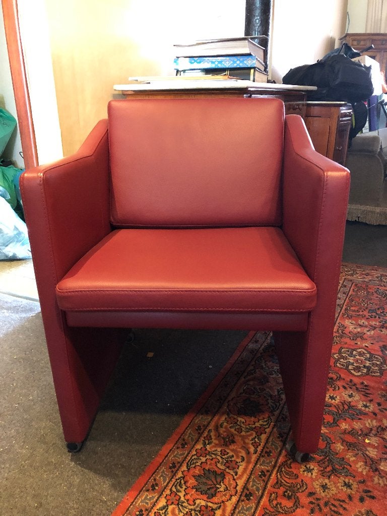 Mooie De Rore fauteuil op wieltjes – rood, Huis en Inrichting, Zetels | Zetels, Ophalen, Eenpersoons, Minder dan 75 cm, Zo goed als nieuw