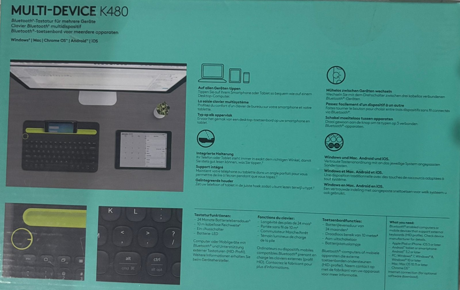 Logitech K480 Bluetooth Toetsenbord AZERTY, Computers en Software, Azerty, Ophalen of Verzenden, Zo goed als nieuw, Draadloos