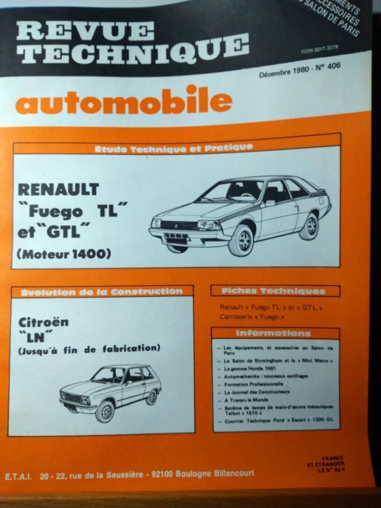 RTA - Renault Fuego - Citroen LN - n 406, Verzenden