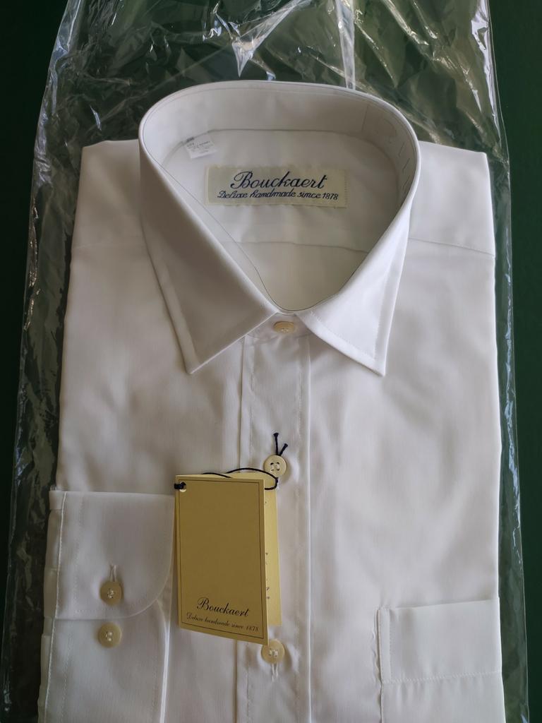 Vintage Bouckaert handmade wit herenhemd  met pochette mt43, Enlèvement ou Envoi, Neuf, Blanc, Tour de cou 43/44 (XL)