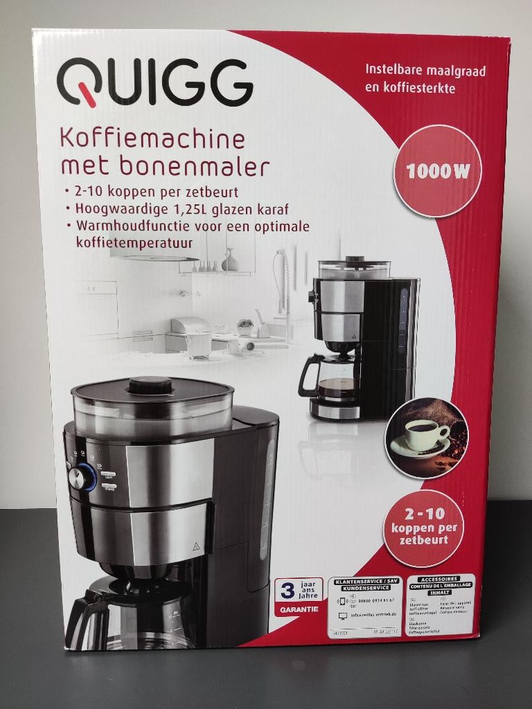 Cafetière Quigg avec moulin à grains, Electroménager, Café en grains, Comme neuf, 4 à 10 tasses, Enlèvement