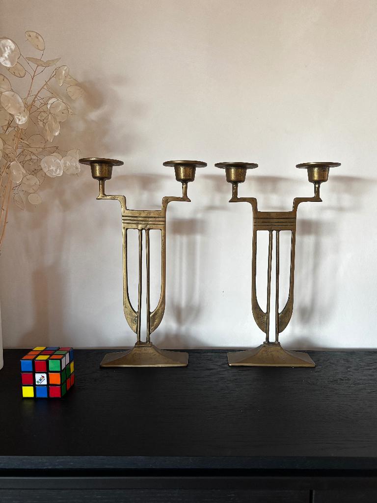2 WMF dubbele kandelaar messing art deco 1920 Duits design, Ophalen of Verzenden