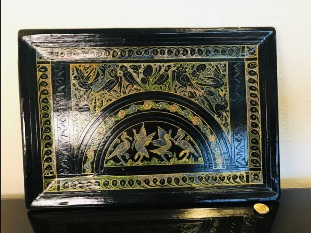 Prachtig vintage handbeschilderd Oosterse schaal - 45 cm -, Antiek en Kunst, Ophalen of Verzenden