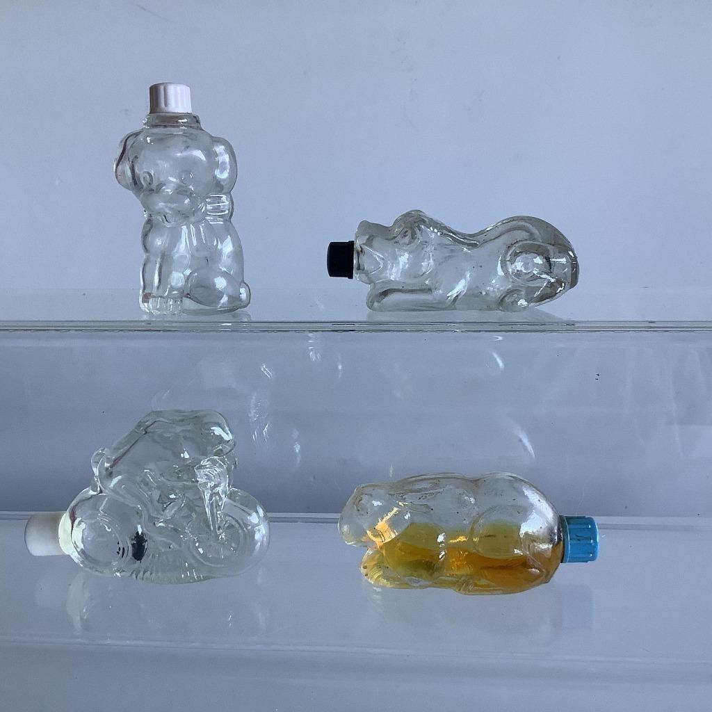 4 vieux flacons de parfum minis forme de figures d'animaux, Collections, Enlèvement ou Envoi, Utilisé, Miniature