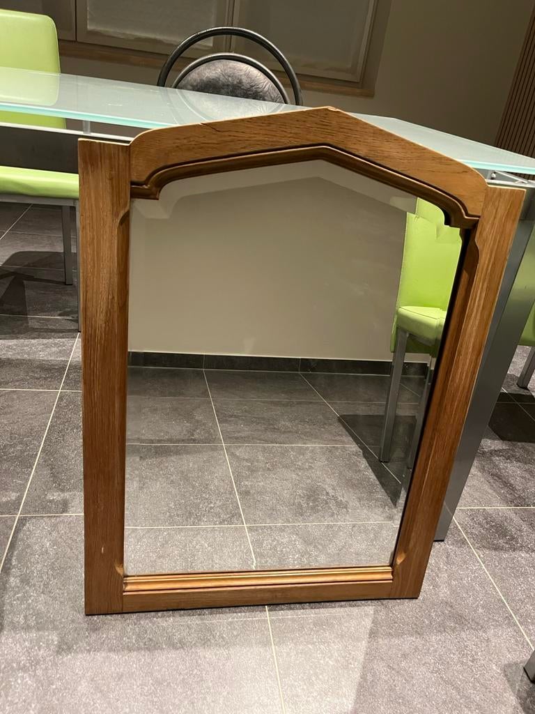 Massief houten spiegel met geslepen glas, Ophalen, Gebruikt