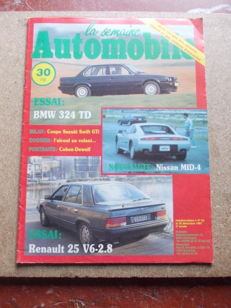 SEMAINE AUTOMOBILE BMW 324 TD NISSAN MID-4 RENAULT 25 V6-2.8, Enlèvement ou Envoi, Utilisé, BMW
