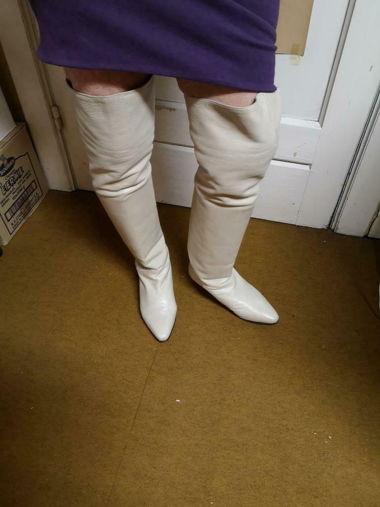 Hoge laarzen inn wit kalfsleder., Hoge laarzen, Wit, Ophalen of Verzenden, Zo goed als nieuw