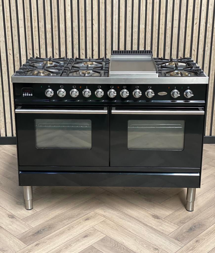 Luxe Zwart Hoogglans Boretti Fornuis Gas/Electro + Frytop, Elektronische apparatuur, Fornuizen, Warmhoudplaat, 60 cm of meer, Ophalen of Verzenden