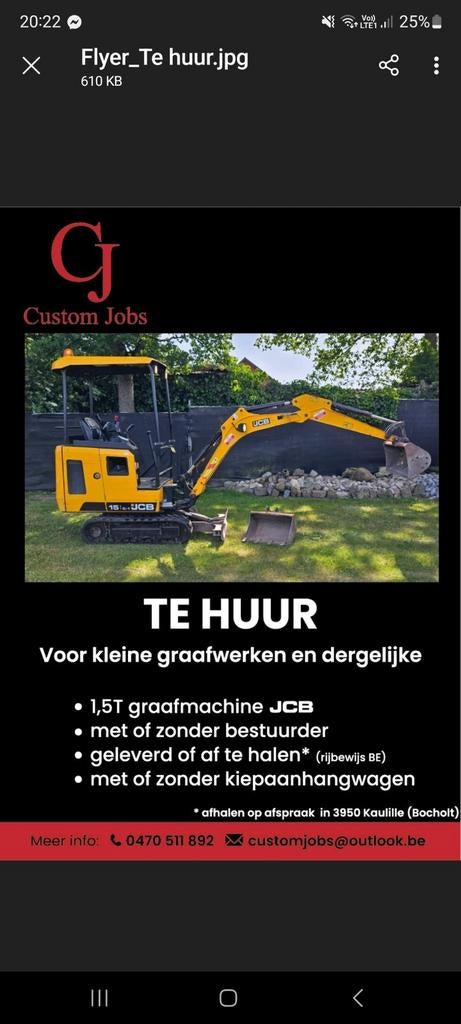 Jcb graafmachine te huur 1.5 ton