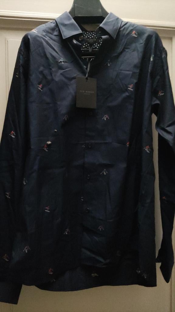 Ted Baker - chemise bleue motif figurine ski, taille : 5, Enlèvement ou Envoi, Neuf, Bleu, Ted Baker
