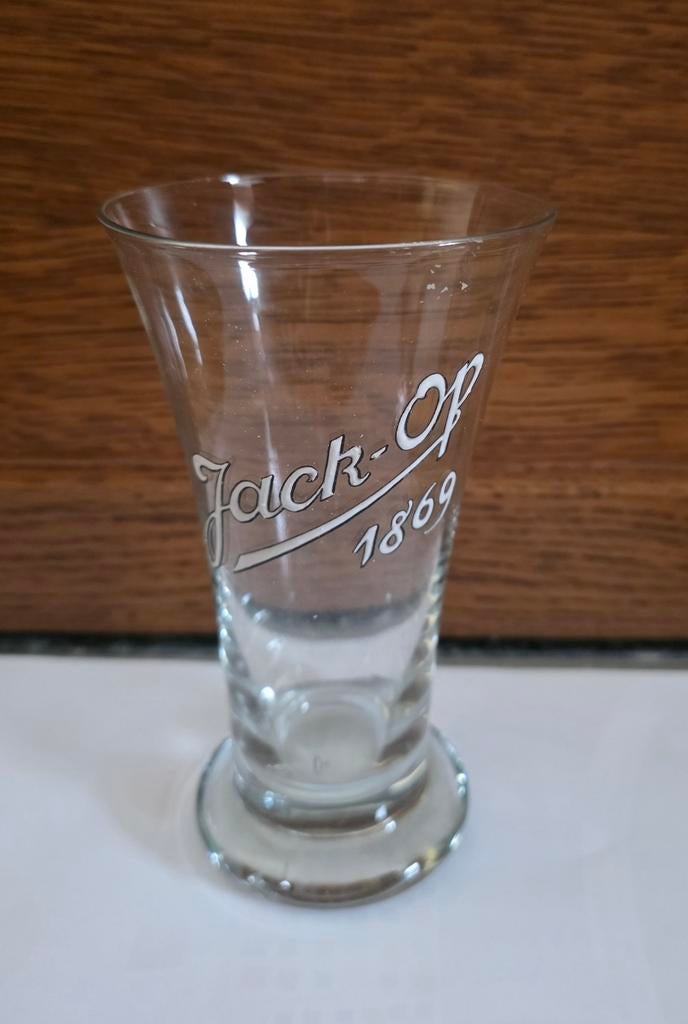 Jack-Op 1869 bierglas met emaille opdruk, Ophalen, Bierglas