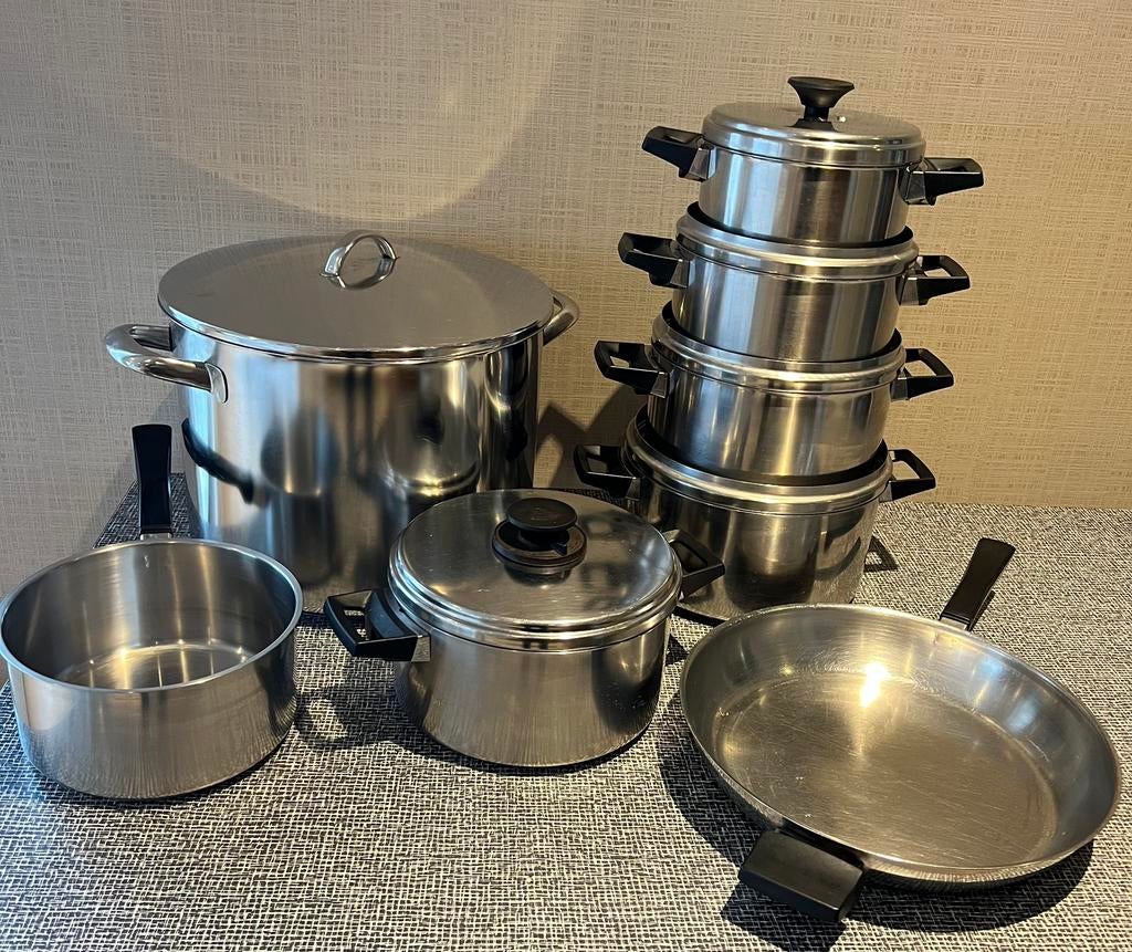 Demeyere Silvinox potten en grote pan, Huis en Inrichting, Keuken | Potten en Pannen, Ophalen, Gebruikt, Keramische plaat, Overige typen