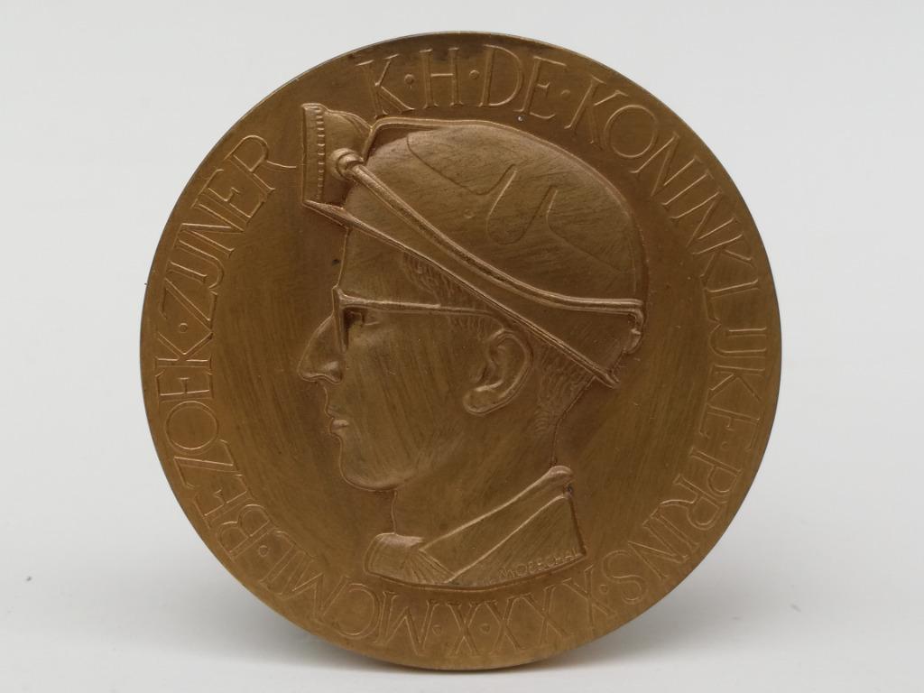 Medaille - Bezoek koning Boudewijn Kolenmijn Beringen - 1950, Antiek en Kunst, Curiosa en Brocante, Ophalen of Verzenden
