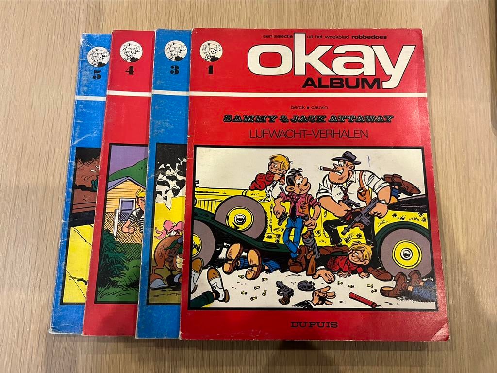 Okay album - 1,3,4 en 5, Boeken, Stripverhalen, Meerdere stripboeken, Ophalen of Verzenden, Gelezen