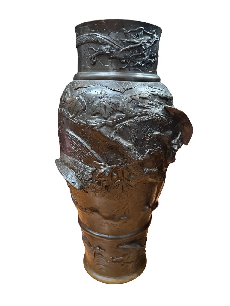 Paar bronzen vazen Japan Meiji phoenix draken 60 cm, Antiek en Kunst, Antiek | Brons en Koper, Ophalen, Brons