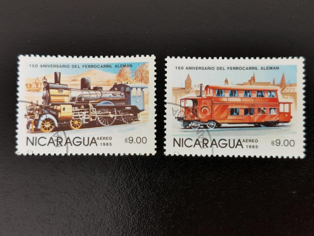 Nicaragua 1985 - treinen - spoorwegen, Postzegels en Munten, Ophalen of Verzenden, Gestempeld, Treinen