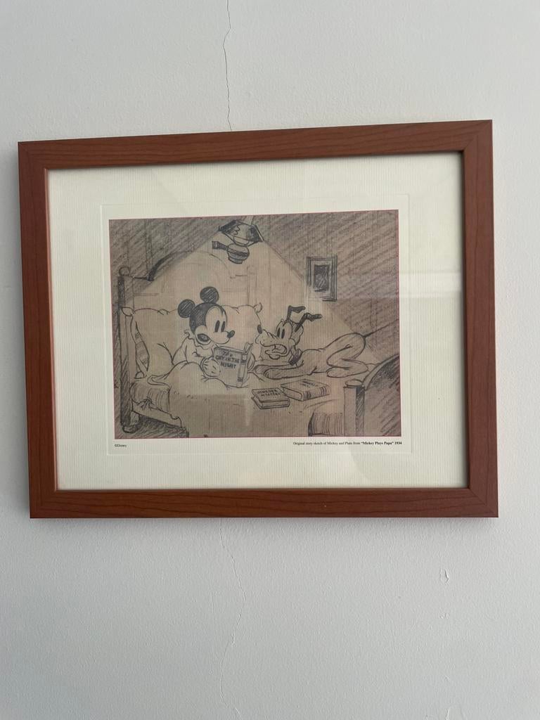 Tekening Mickey Mouse & Pluto, Verzamelen, Ophalen, Mickey Mouse