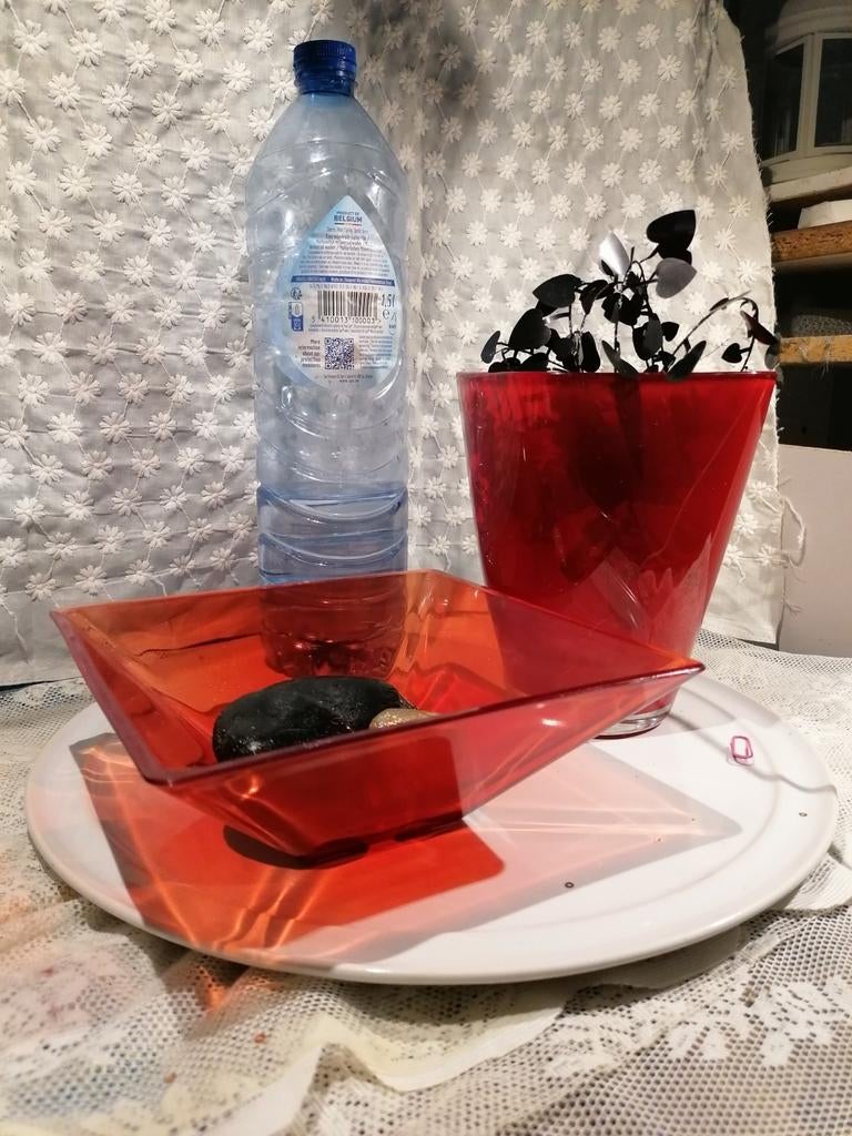 Vase et bol en verre transparent rouge, Enlèvement, Utilisé, Verre, Balance