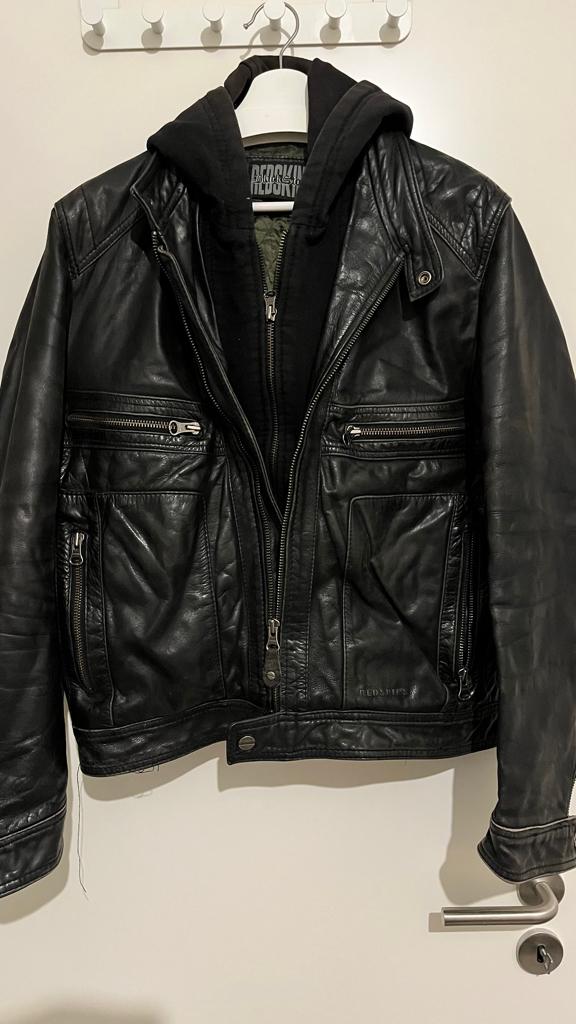 Lederen spijkerjack Redskins maat XL, Kleding | Heren, Kostuums en vesten, Zwart, Maat 56/58 (XL), Ophalen of Verzenden, Gedragen