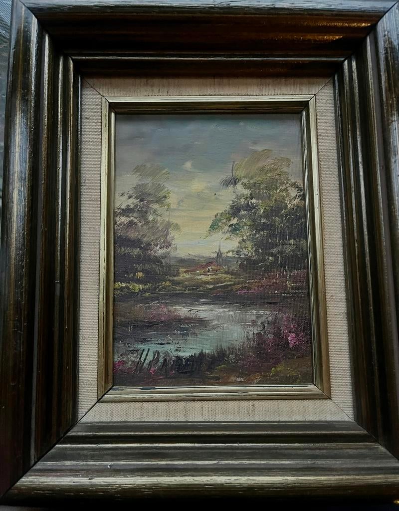 Olieverfschilderij “Meanderend riviertje in heidelandschap”, Ophalen of Verzenden