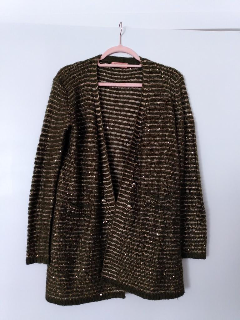 Kakigroene/goudkleurige vest Flam Mooe maat M/L, Ophalen, Gedragen, Maat 38/40 (M)