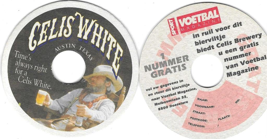 bierviltje 1st Celis White voetbal, Verzamelen, Verzenden
