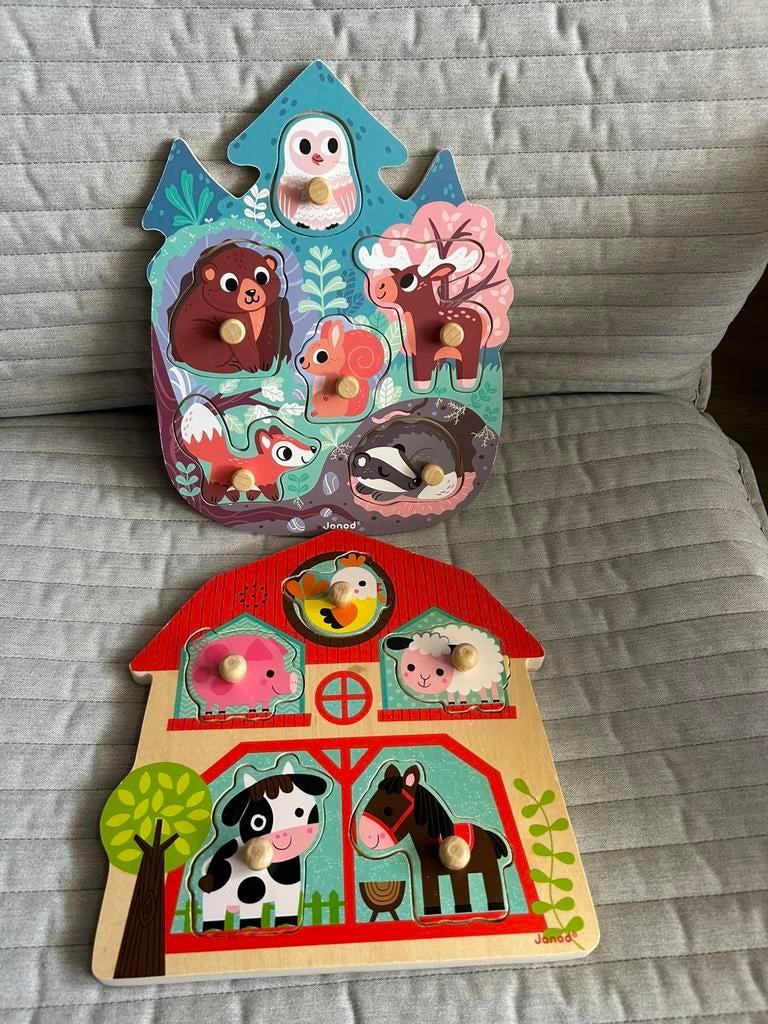 2 puzzles en bois pour enfants de la marque Jonod.1 avec son, Comme neuf, Enlèvement, 6 mois à 2 ans, Moins de 10 pièces
